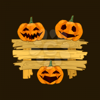 Illustration of doodle wooden plank with halloween pumpkins