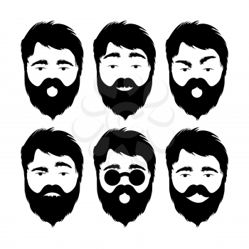 Illustration of modern flat emoticons with beard man isolated on white background