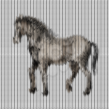 Illustration of seamless knitted pattern with horse on white background