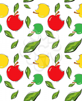 Illustration of seamless pattern with doodle apples on white background