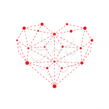 Illustration of polygonal red heart outline isolated on white background