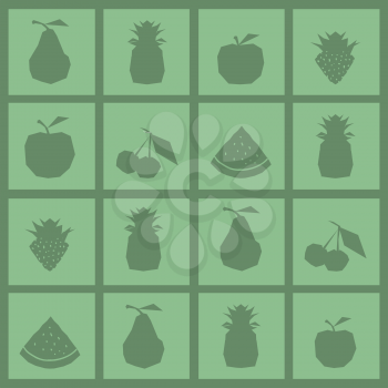 Semless pattern with monochrome fruits on green background