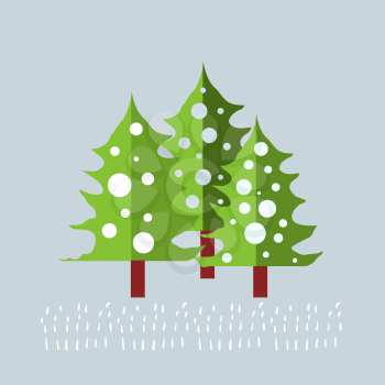 Christmas illustration with modern flat naive pine trees