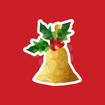 Christmas illustration with origami bell on red background