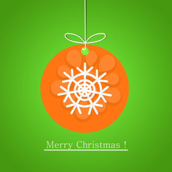 Modern flat design of Christmas ball with snowflake on green background