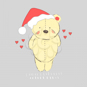 Modern flat design with doodle christmas polar bear wearing santa hat