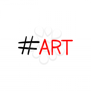 Hand drawn illustration with simple hashtag red art text isolated on white background