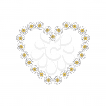 Illustration of hand drawn heart shaped daisy isolated on white background