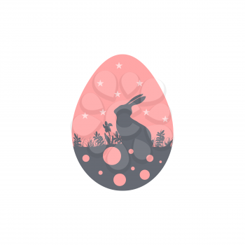 Illustration with Easter rabbit silhouette on pink egg icon isolated on white background