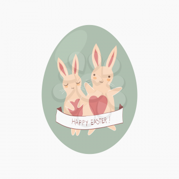 Modern flat design with Easter bunnies and egg isolated on white background