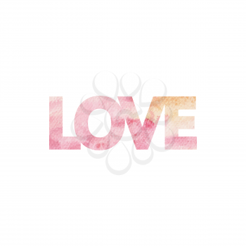 Modern flat design with watercolor love text isolated on white background