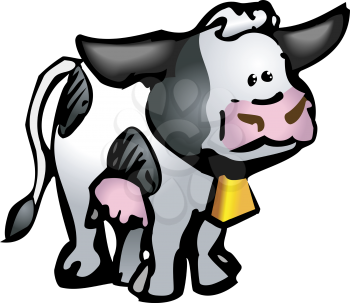 Royalty Free Clipart Image of a Cow Wearing a Bell