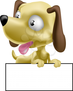 Royalty Free Clipart Image of a Puppy Holding a Sign