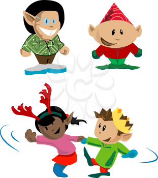 Royalty Free Clipart Image of Holiday Elves 