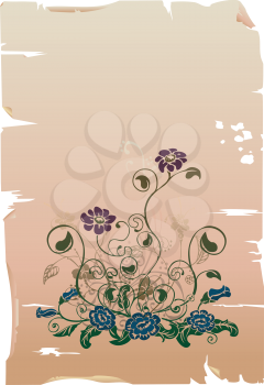 Royalty Free Clipart Image of a Floral Design on Parchment 