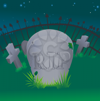 Royalty Free Clipart Image of a Tombstone in a Cemetery 