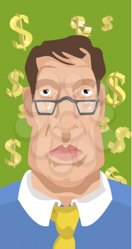 Royalty Free Clipart Image of a Man In Front of Dollar Signs