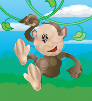 Royalty Free Clipart Image of a Monkey Swinging