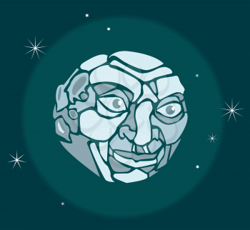 Royalty Free Clipart Image of  a Moon With a Face