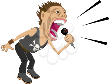 Royalty Free Clipart Image of a Rockstar Yelling into a Microphone