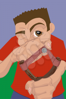 Royalty Free Clipart Image of a Boy With a Slingshot 
