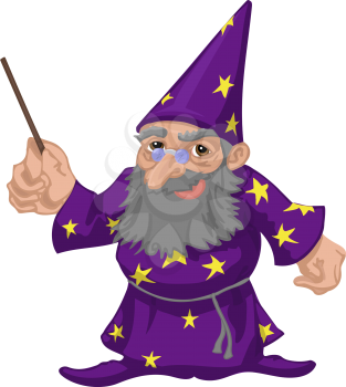 Royalty Free Clipart Image of a Wizard Holding a Wand