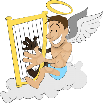 Royalty Free Clipart Image of an Angel Playing the Harp