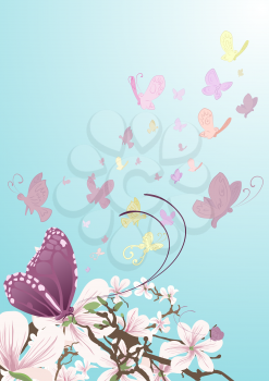 Royalty Free Clipart Image of a Butterflies in a Tree