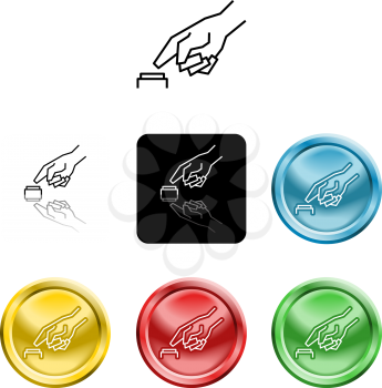 Royalty Free Clipart Image of a Hand Pressing a Button Icons