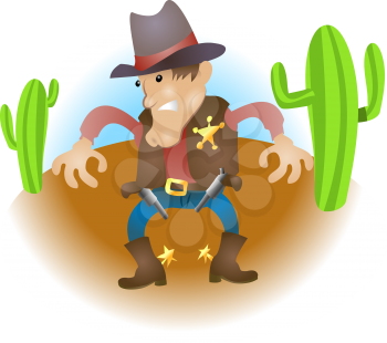 Royalty Free Clipart Image of a Cowboy Sheriff Gunslinger 