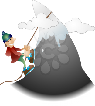 Royalty Free Clipart Image of a Mountaineer Scaling a Mountain