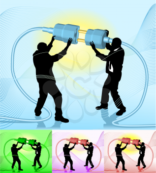 Royalty Free Clipart Image of Businessmen Making a Connection