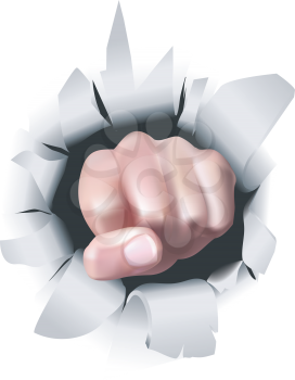 Royalty Free Clipart Image of a Fist Breaking Through a Wall