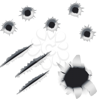 Royalty Free Clipart Image of Bullet Holes and Slashes