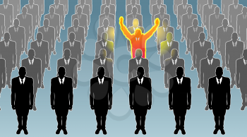 Royalty Free Clipart Image of a Person Standing Out in a Crowd