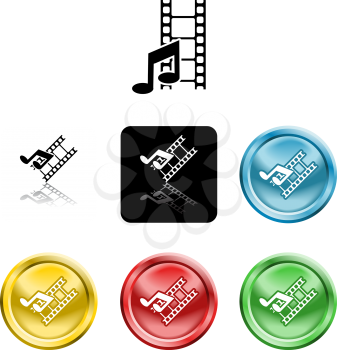 Royalty Free Clipart Image of a Set of Metallic Music and Video Icons