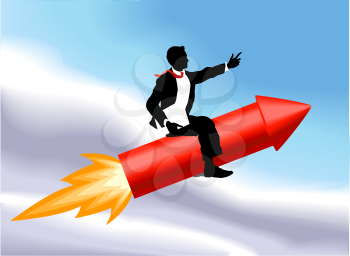 Royalty Free Clipart Image of a Businessman Riding a Rocket