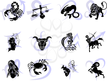 Royalty Free Clipart Image of the Twelve Horoscope Signs