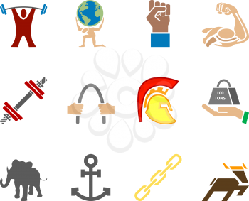 Royalty Free Clipart Image of Icons Relating to Strength 