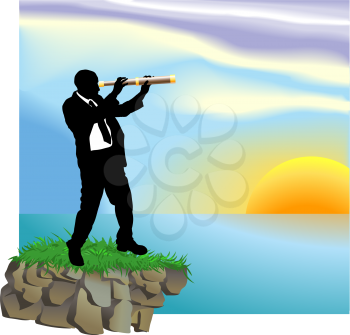 Royalty Free Clipart Image of a Businessman Looking Through a Telescope