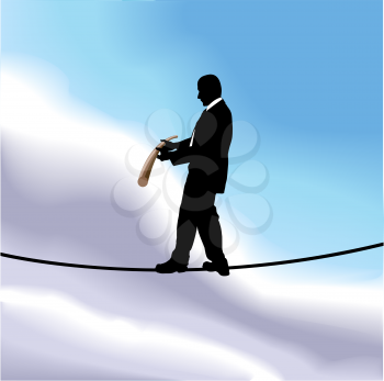 Royalty Free Clipart Image of a Businessman Walking on a Tightrope 