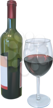 Royalty Free Clipart Image of a Bottle and Glass of Red Wine