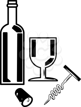 Royalty Free Clipart Image of a Bottle of Wine and a Wineglass
