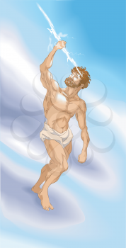 Royalty Free Clipart Image of Zeus Holding a Lightning Bolt 
