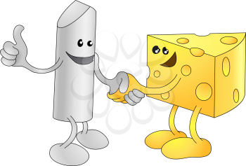 Royalty Free Clipart Image of Chalk and Cheese Shaking Hands