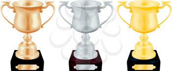 Royalty Free Clipart Image of Three Trophies 