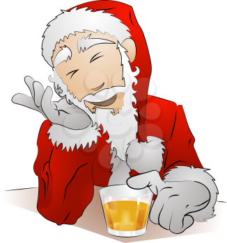 Royalty Free Clipart Image of Santa Clause Drinking