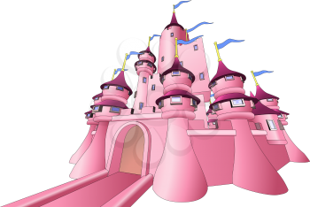 Royalty Free Clipart Image of a Pink Fairy Castle