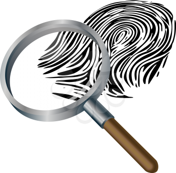 Royalty Free Clipart Image of a Magnifying Glass Looking at a Fingerprint 
