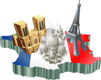 Royalty Free Clipart Image of Some Tourist Attractions in France
